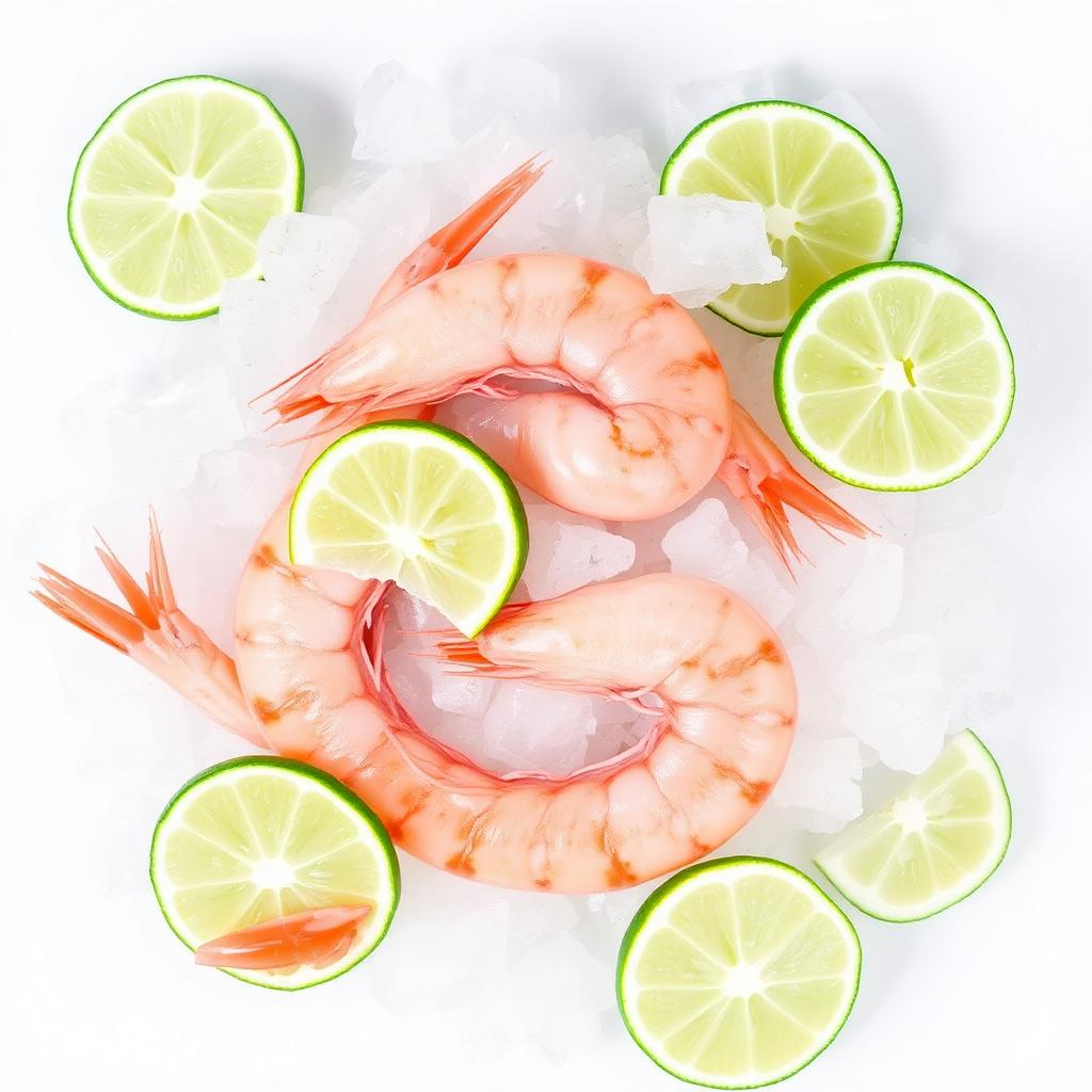 Crevettes fraîches sur glace